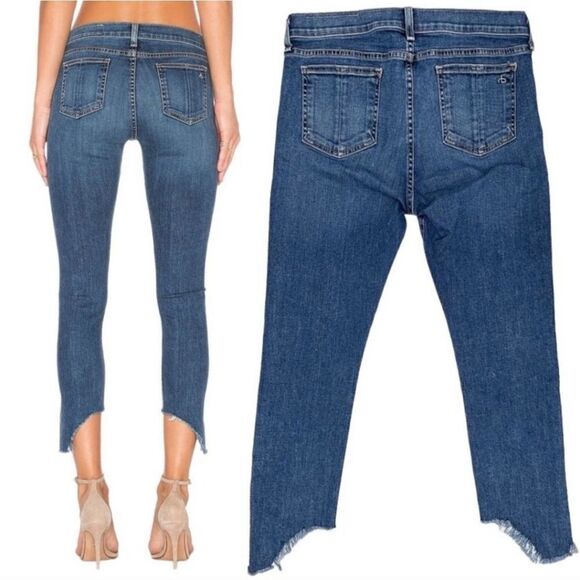 Rag & Bone Cate Mid-Rise Ankle Skinny Fray Step Hem Jeans in Hampton Wash 26 - Picture 2 of 15